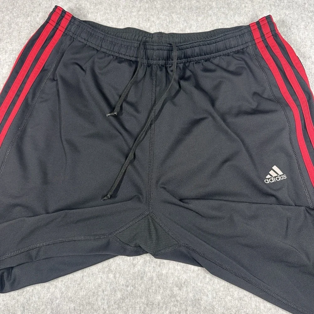 Vintage Y2K Adidas Track Pants Black Red 3 Stripe Drawstring Size XL Zip Cuff